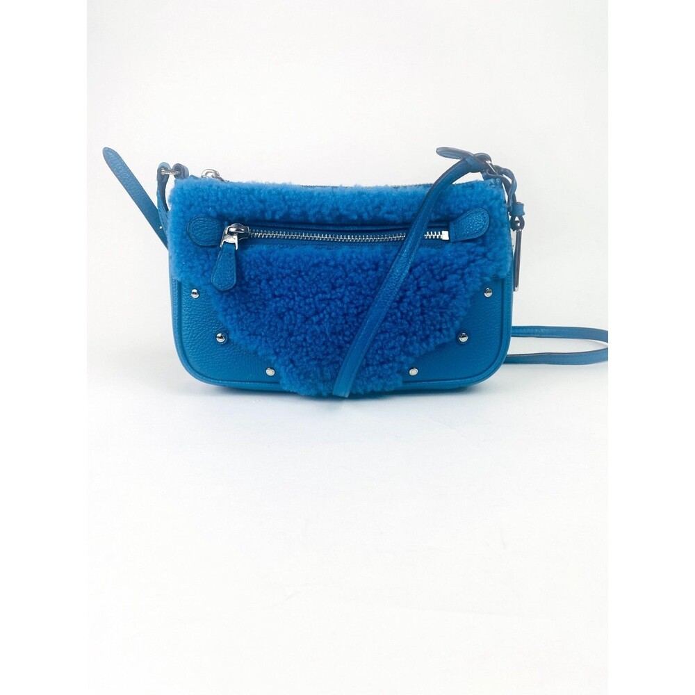 COACH 36490 Rhyder Small Pochette Blue Shearling Leather Crossbody Bag Purse
